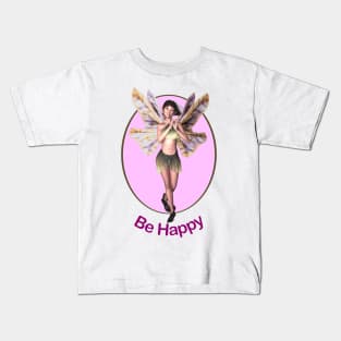 Be Happy elf fairy faerie in butterfly wings clapping Kids T-Shirt